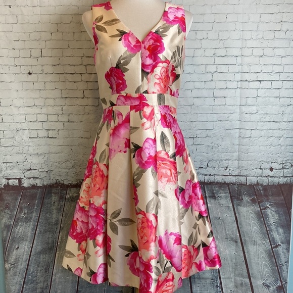 Eliza J Floral Mikado Floral Fit & Flare Dress Size 8 Rose Romantic Feminine - Picture 3 of 16
